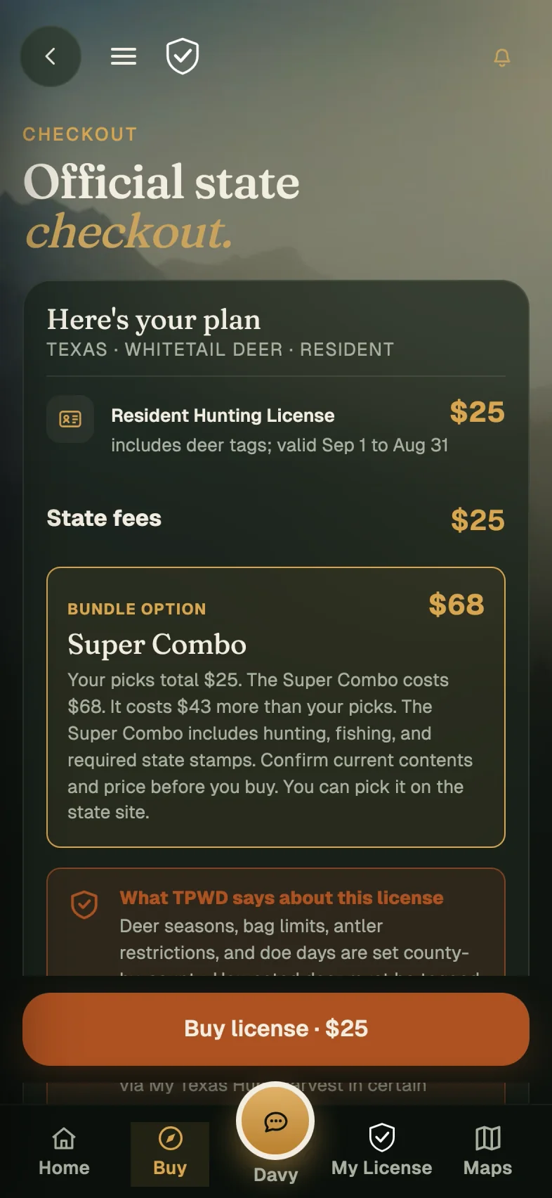Crockett checkout screen with example data