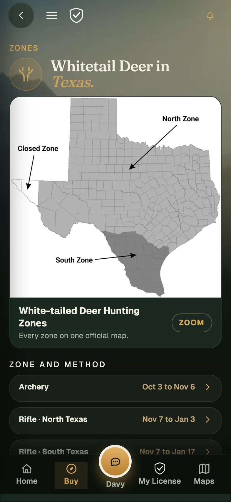 Crockett Texas deer zone map with season options
